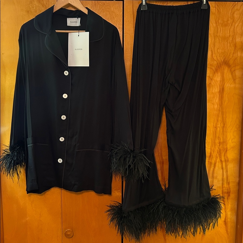 Sleeper Black Feather Trim Pajama Set